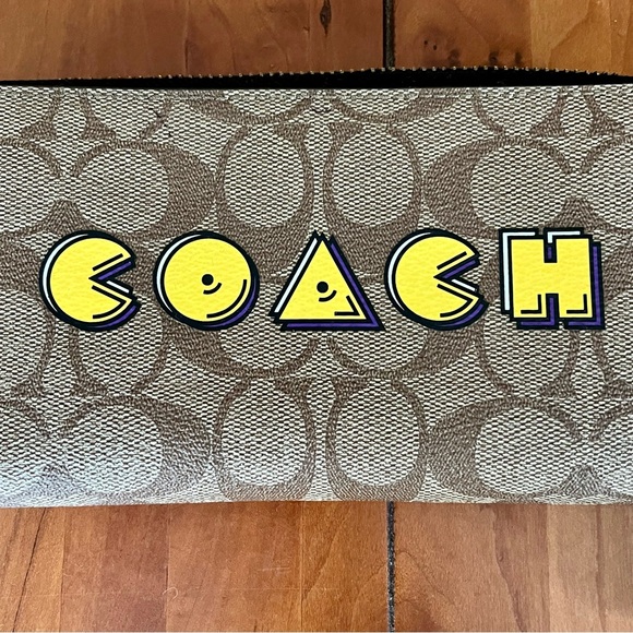 Coach Pac-Man Pacman Brown Accordion Signature Coated Canvas Zip Wallet #F75614 - Picture 5 of 13